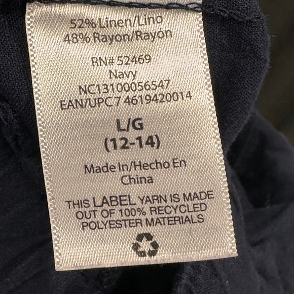 Needle & Cloth Linen Blend Drawstring Waist Cropped Pants Navy Size L Coastal - Picture 6 of 8